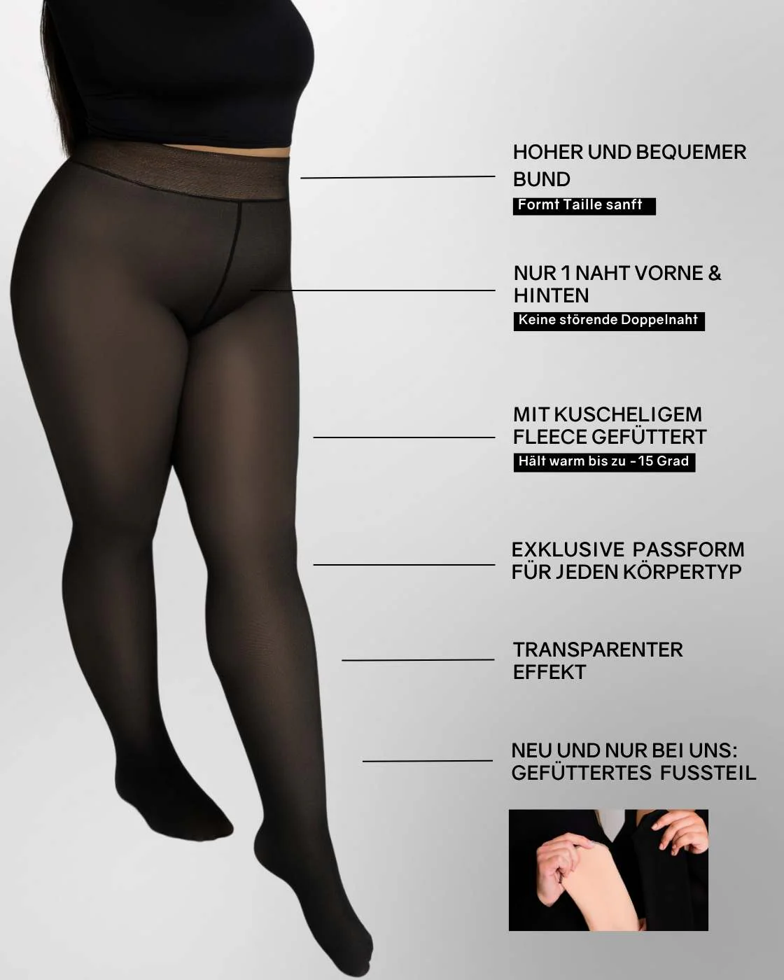 InvisiTights™ | gefütterte Strumpfhose | mit gefüttertem Fuß - Image 7
